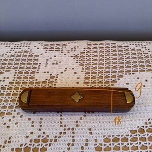 Vintage Wooden Decorative Pen or Jewelry Box - Brass Accents - Brown